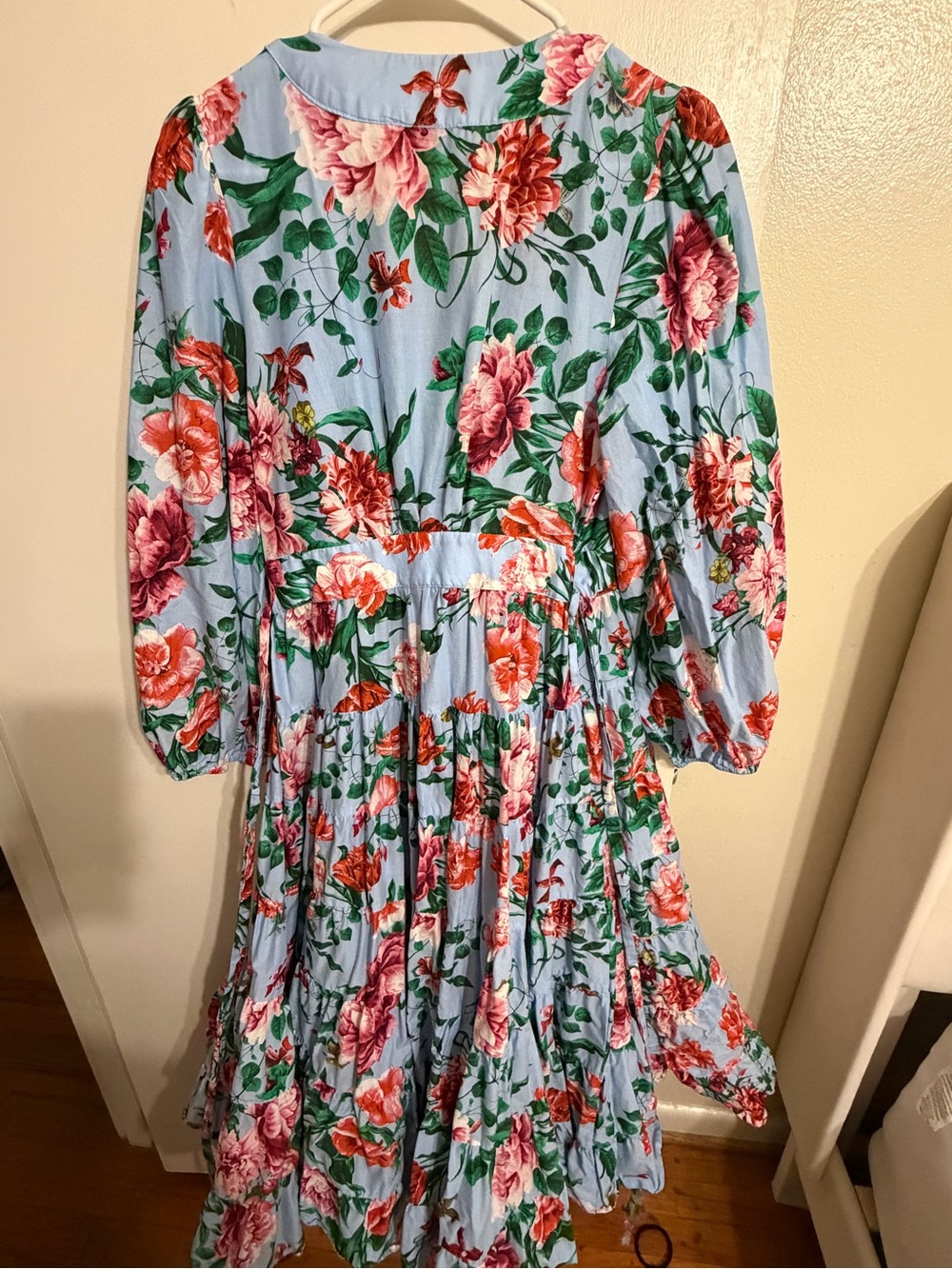 Gibson Latimer Light Blue Floral Wrap Midi Dress with Pink & Red Blooms - Picture 6 of 6